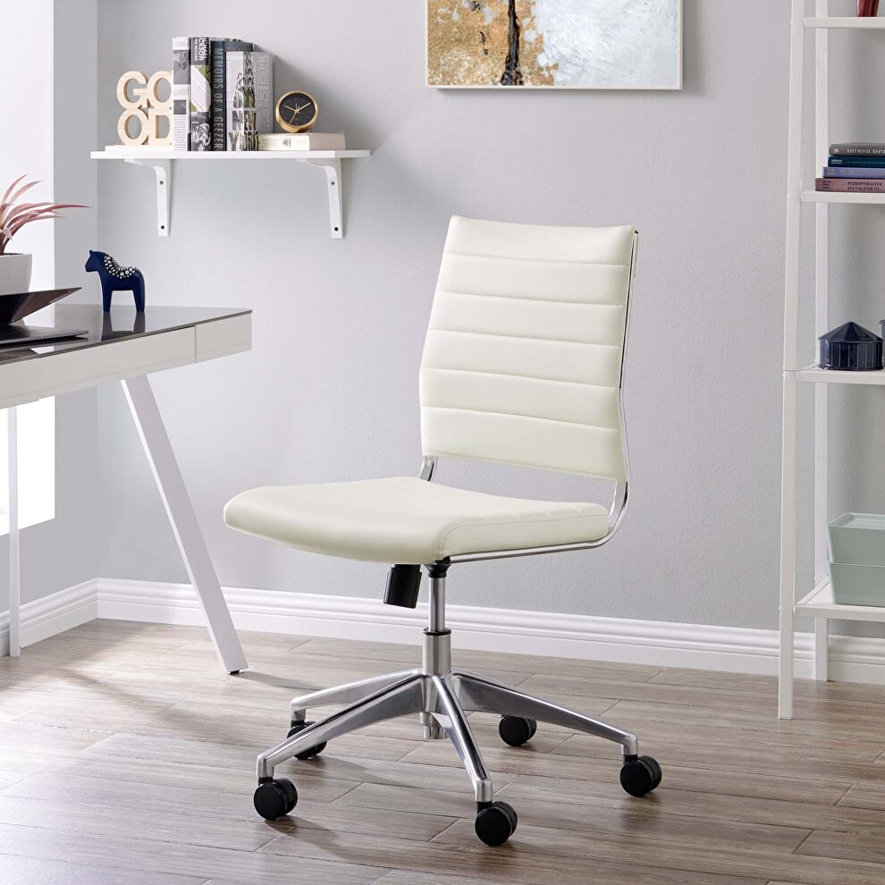 Armless mid back office chair in white by Modway