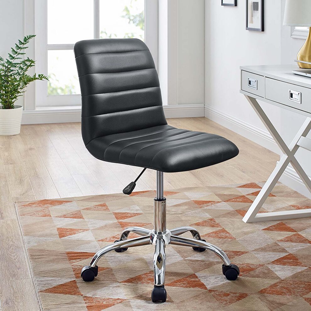 Armless mid back vinyl office chair in black by Modway
