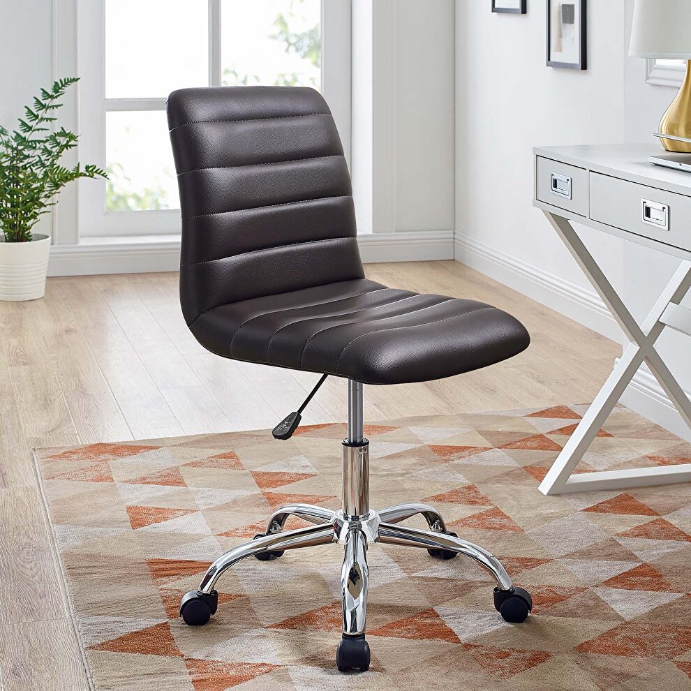 Armless mid back vinyl office chair in brown by Modway