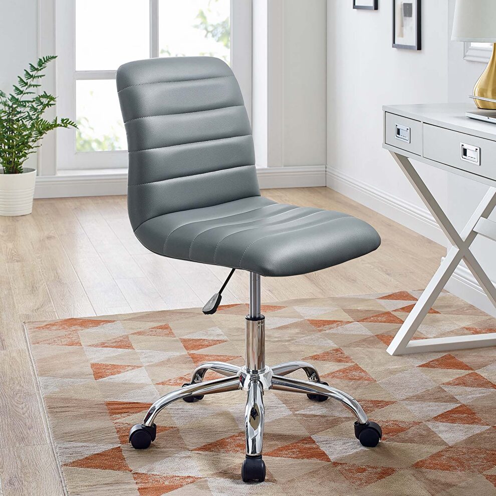 Armless mid back vinyl office chair in gray by Modway
