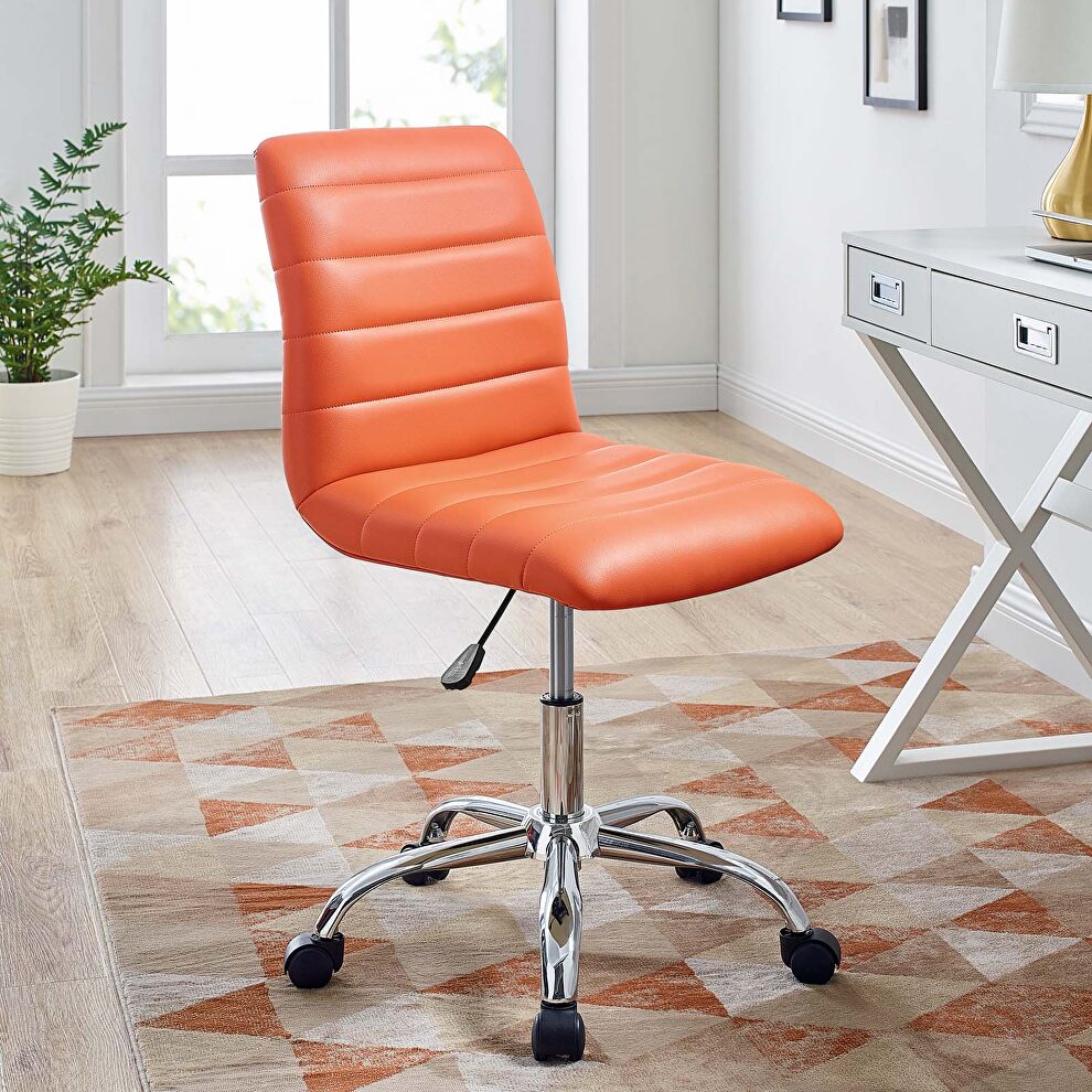 Armless mid back vinyl office chair in orange by Modway