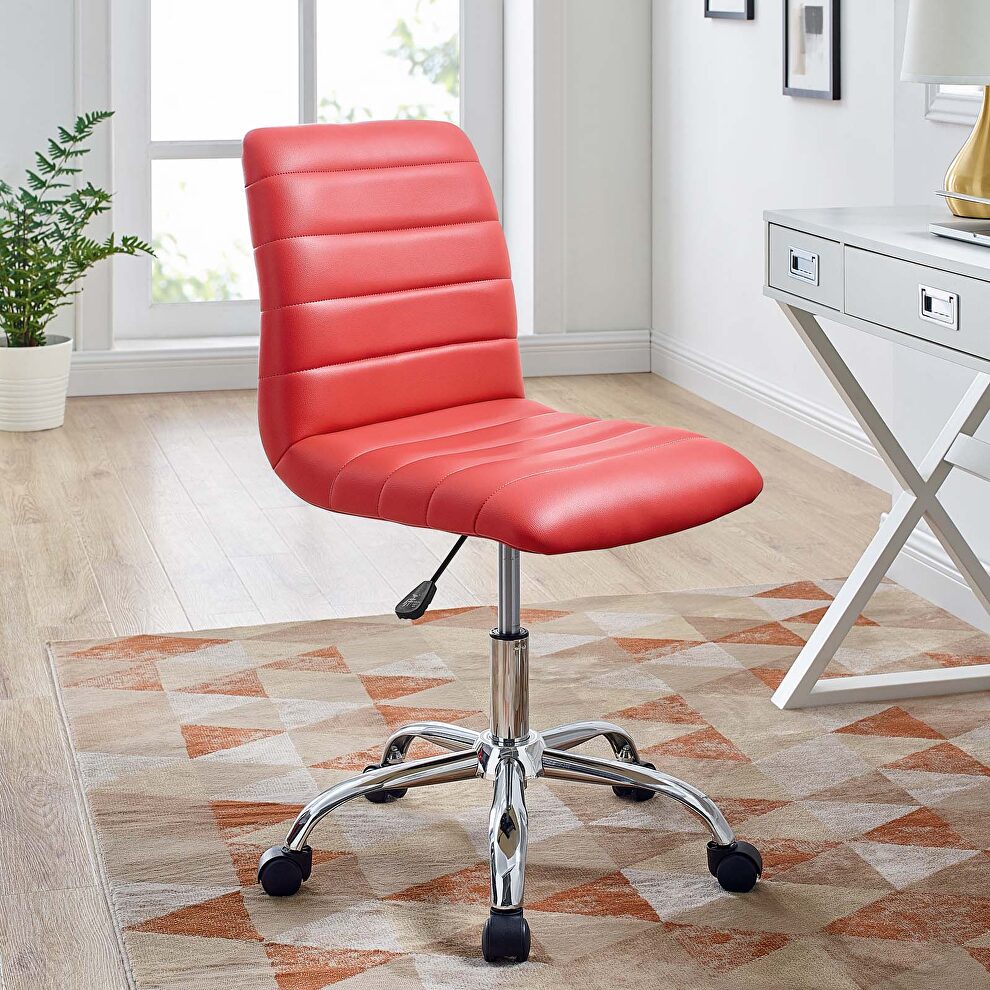 Armless mid back vinyl office chair in red by Modway