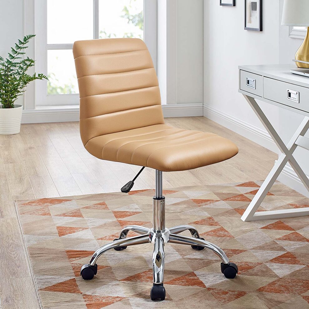 Armless mid back vinyl office chair in tan by Modway