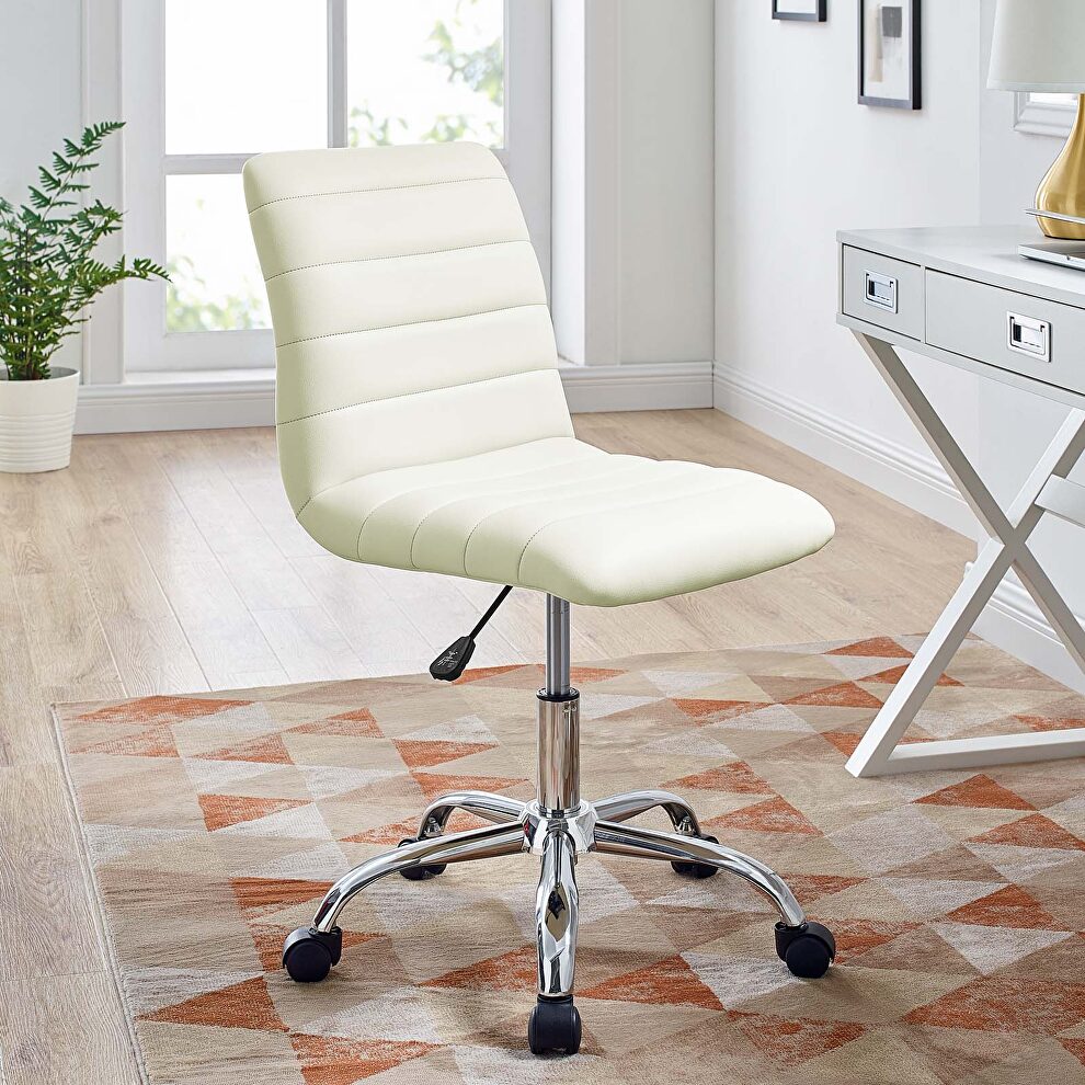 Armless mid back vinyl office chair in white by Modway