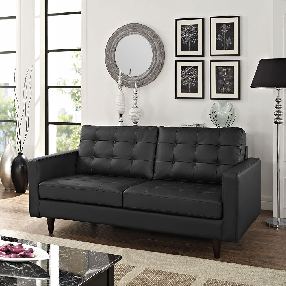 Bonded leather loveseat in black by Modway