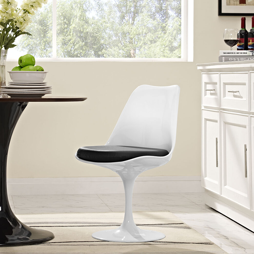 White dining side chair w black vinyl cushion by Modway