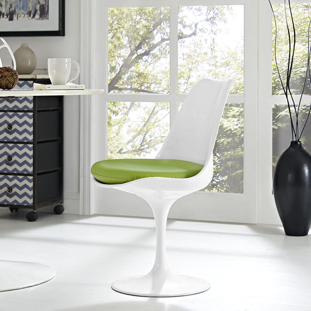White dining side chair with green vinyl cushion by Modway