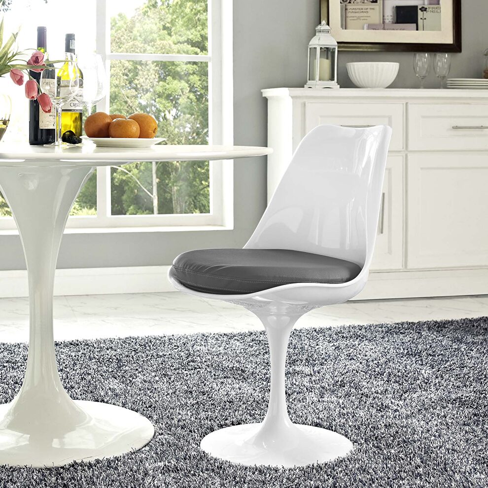 Dining side chair with gray vinyl cushion by Modway