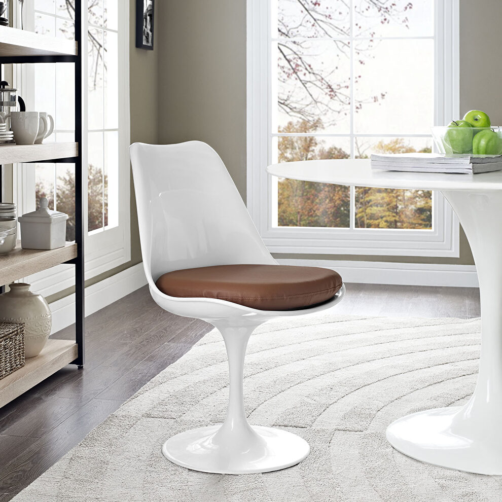 White dining side chair with tan vinyl cushion by Modway