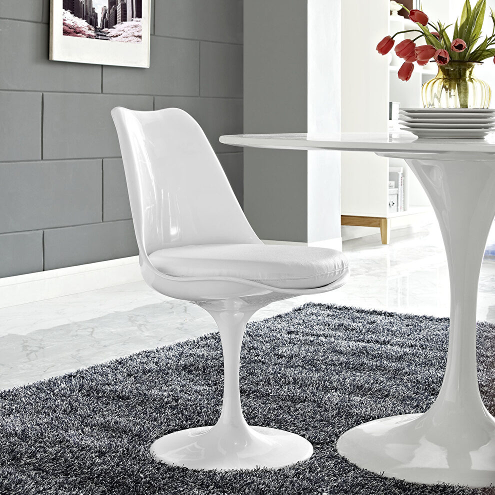 White dining side chair with white vinyl cushion by Modway