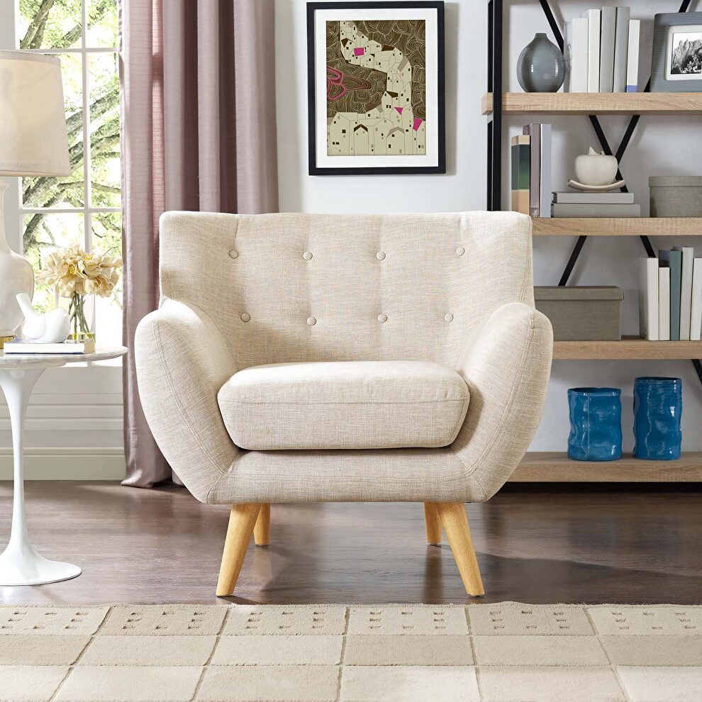 Mid-century style tufted retro armchair in beige by Modway