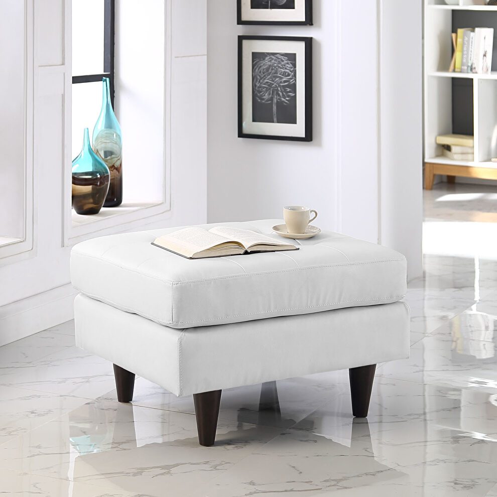 Bonded leather ottoman in white by Modway