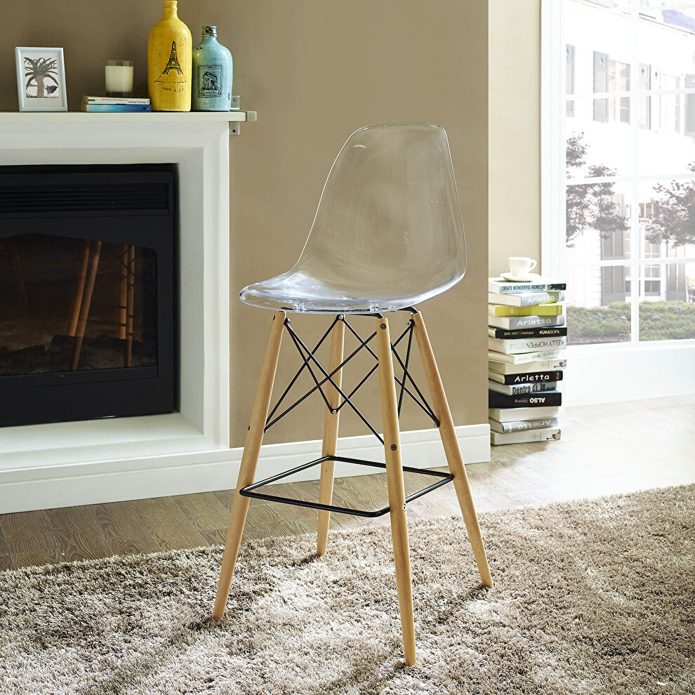 Organically flowing design bar stool in clear by Modway