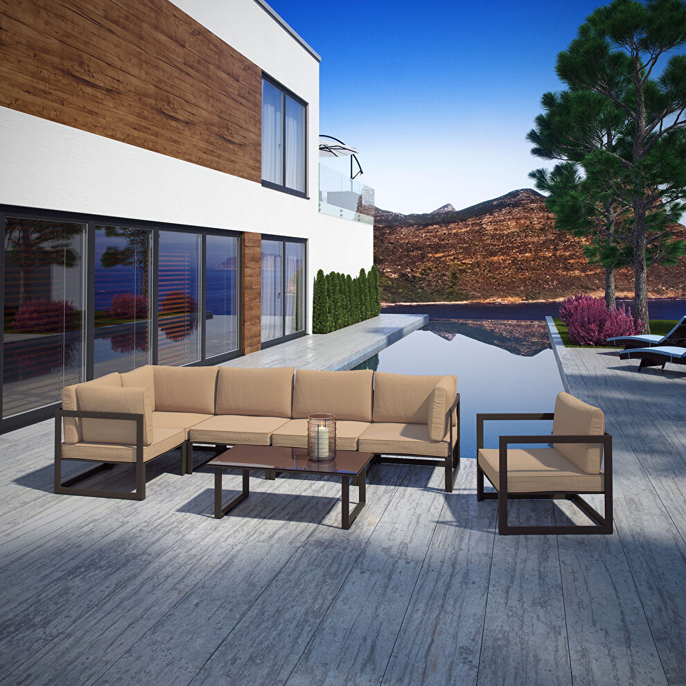 7 piece outdoor patio sectional sofa set in brown mocha by Modway