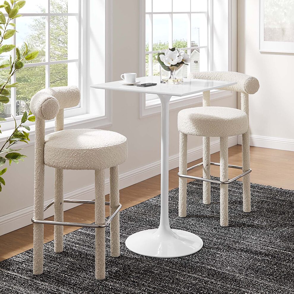 Square wood top bar table in white by Modway