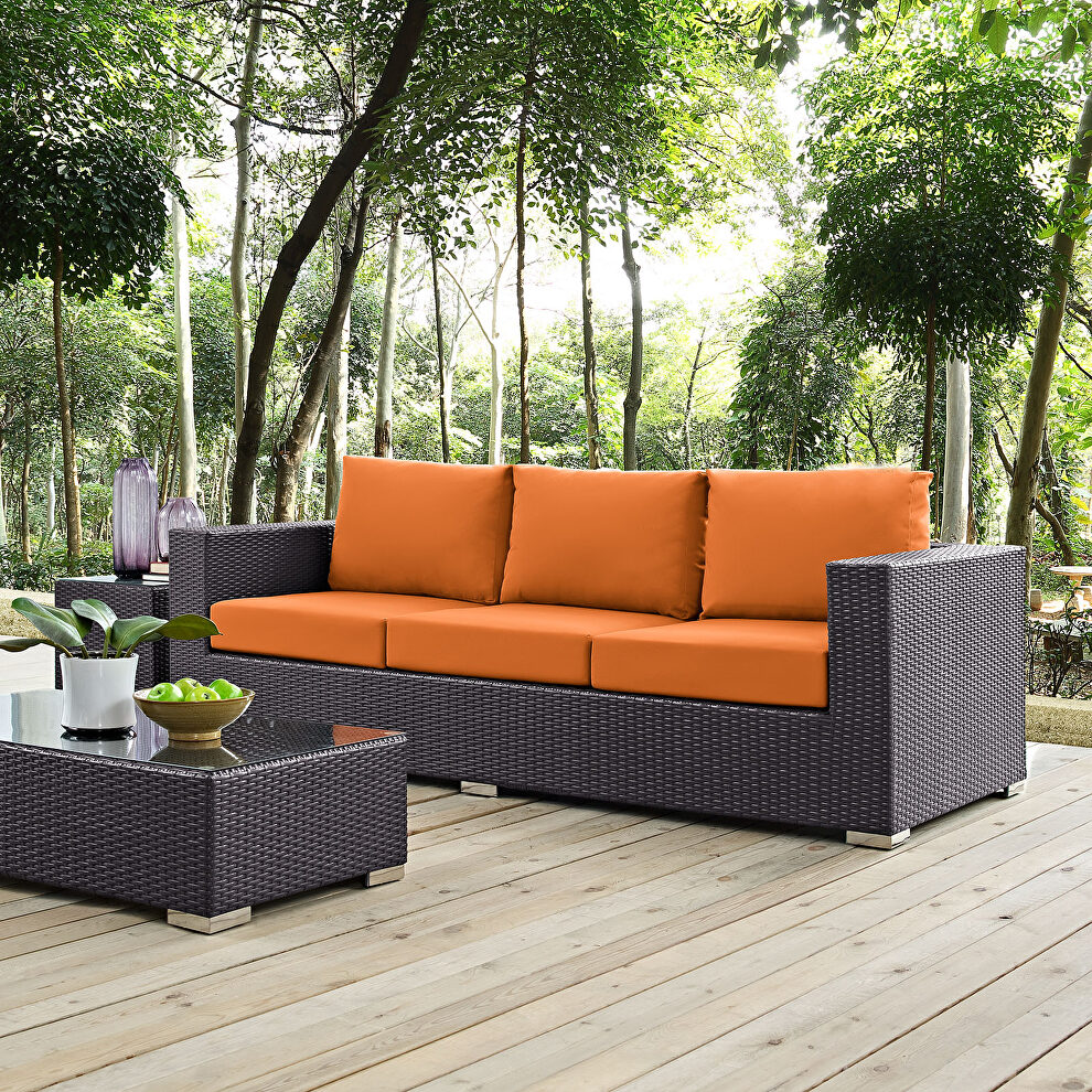 Outdoor patio sofa in espresso orange by Modway