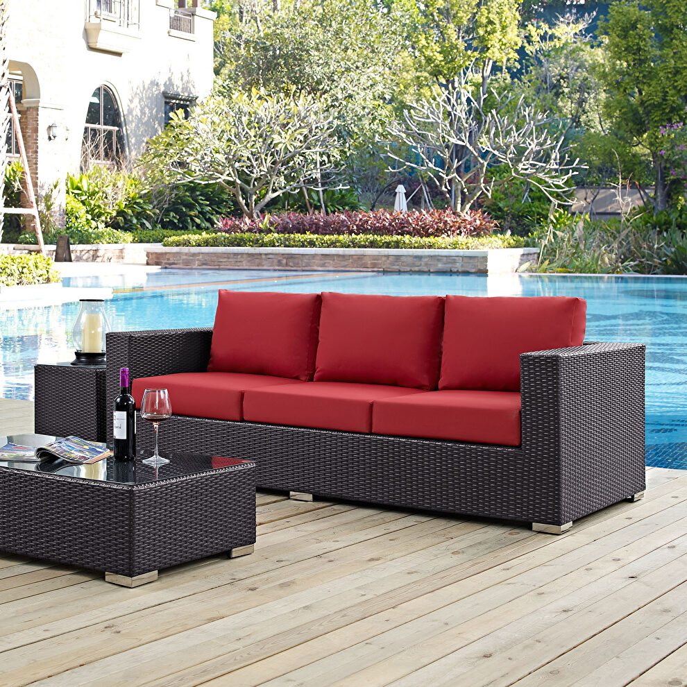 Outdoor patio sofa in espresso red by Modway