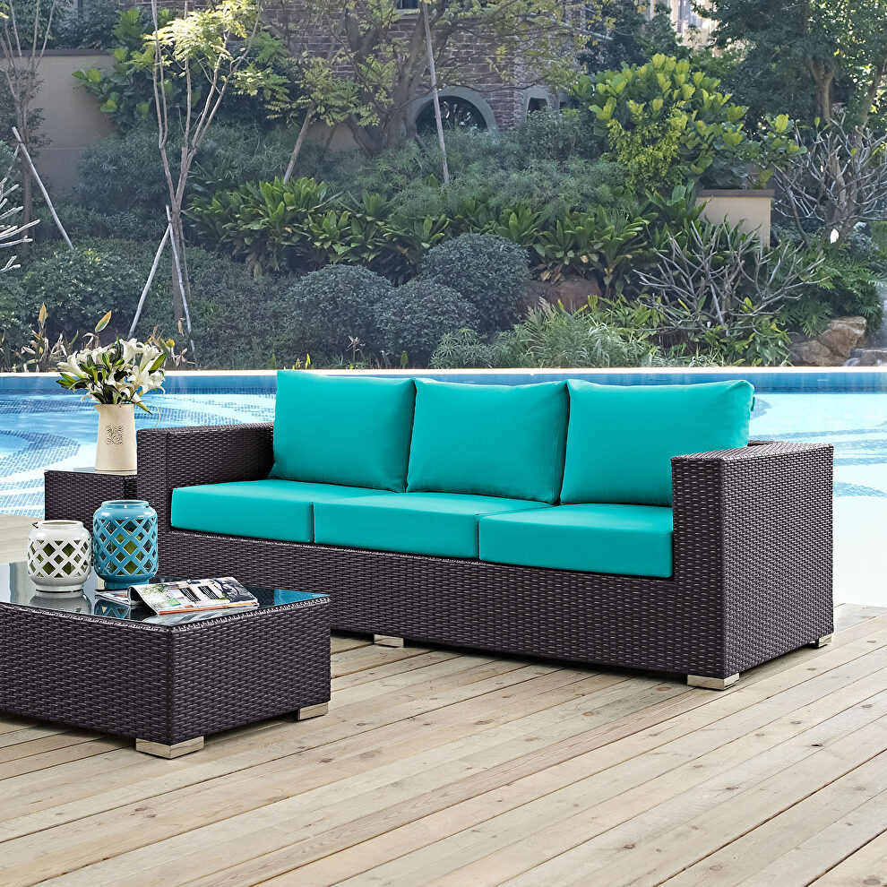 Outdoor patio sofa in espresso turquoise by Modway