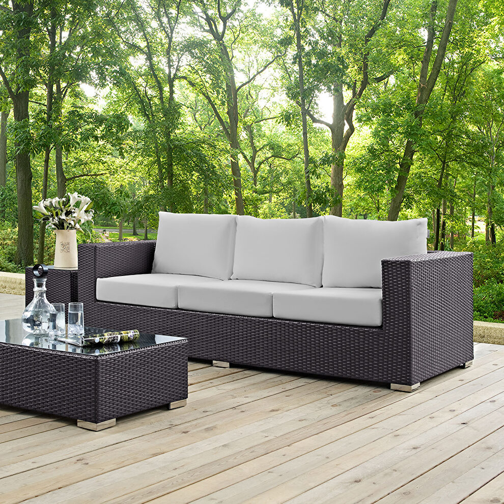 Outdoor patio sofa in espresso white by Modway