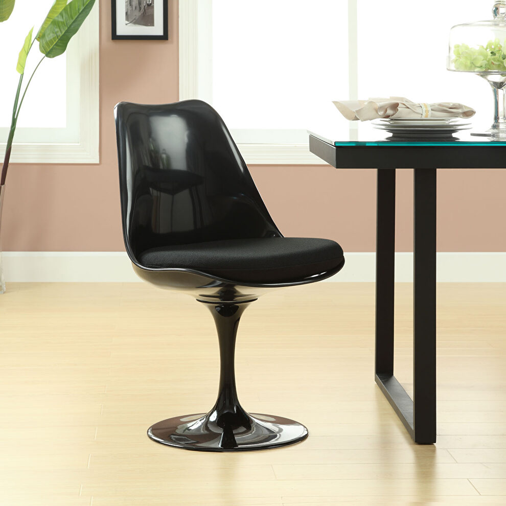 Dining side chair in black lacquer / black cushion by Modway
