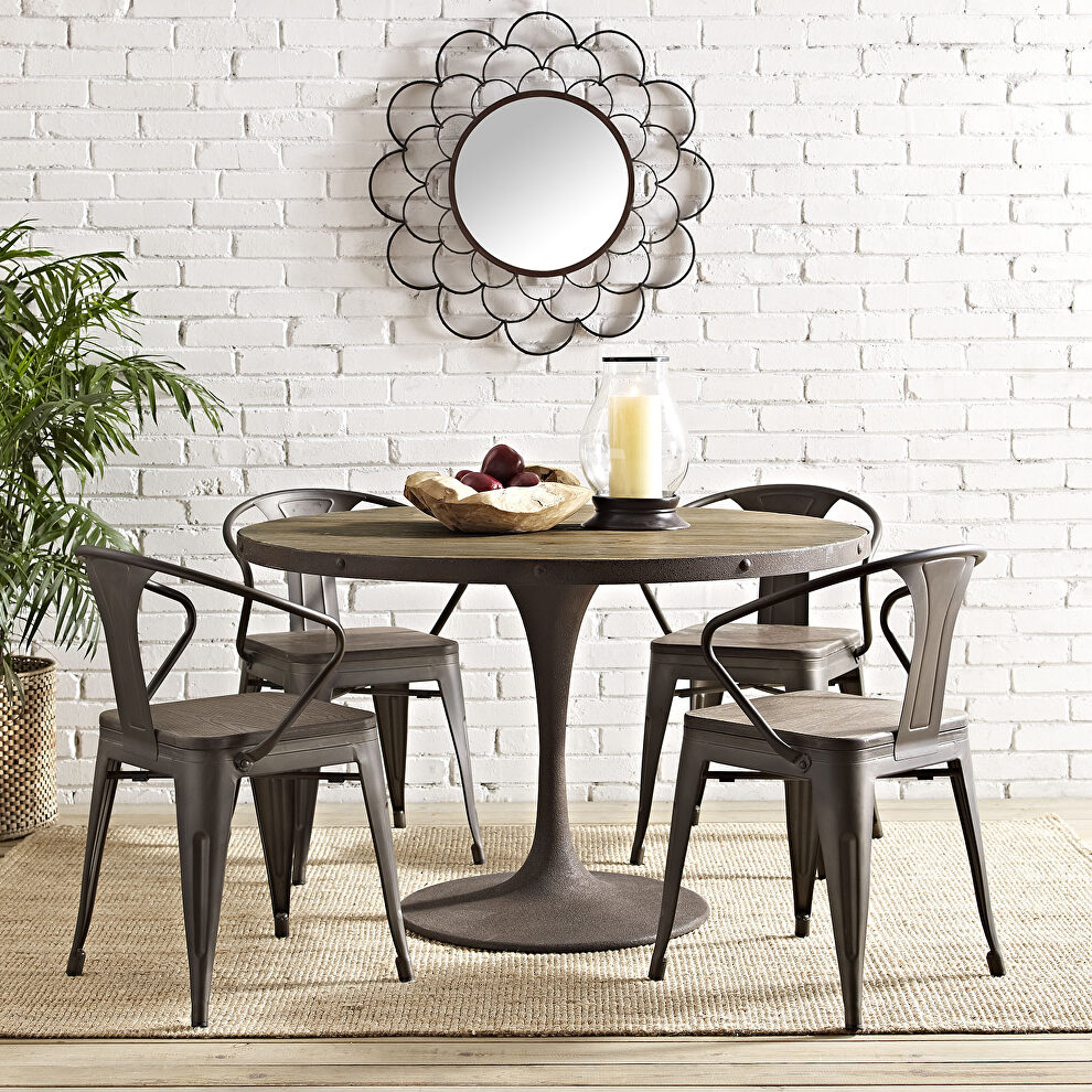 Round wood top dining table in brown by Modway