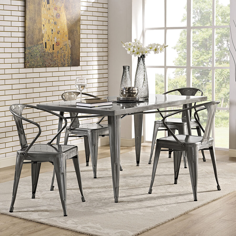 Rectangle metal dining table in gunmetal by Modway