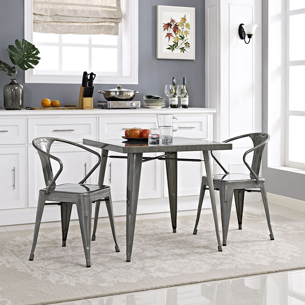 Square metal dining table in gunmetal by Modway