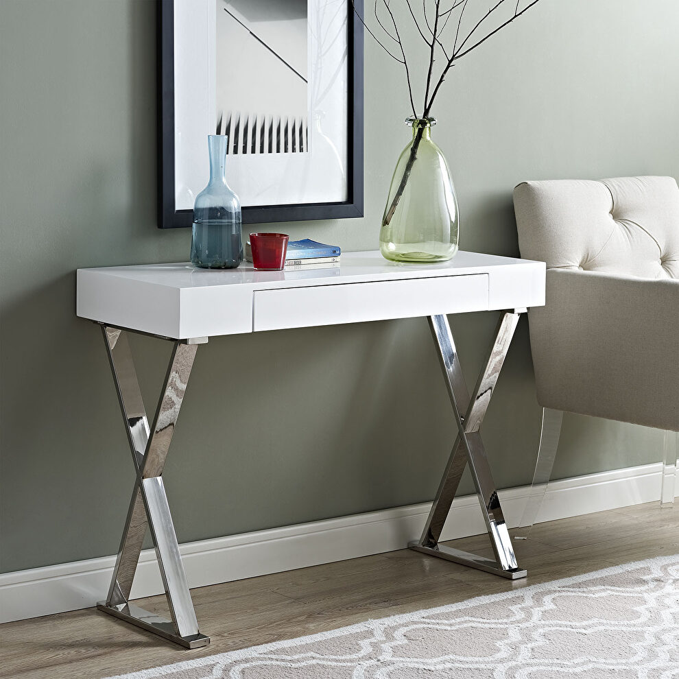 Console table in white silver by Modway