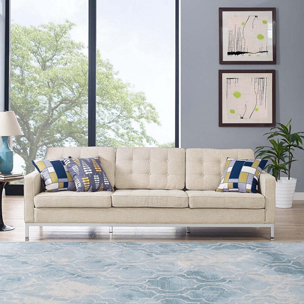 Beige quality fabric retro style sofa by Modway