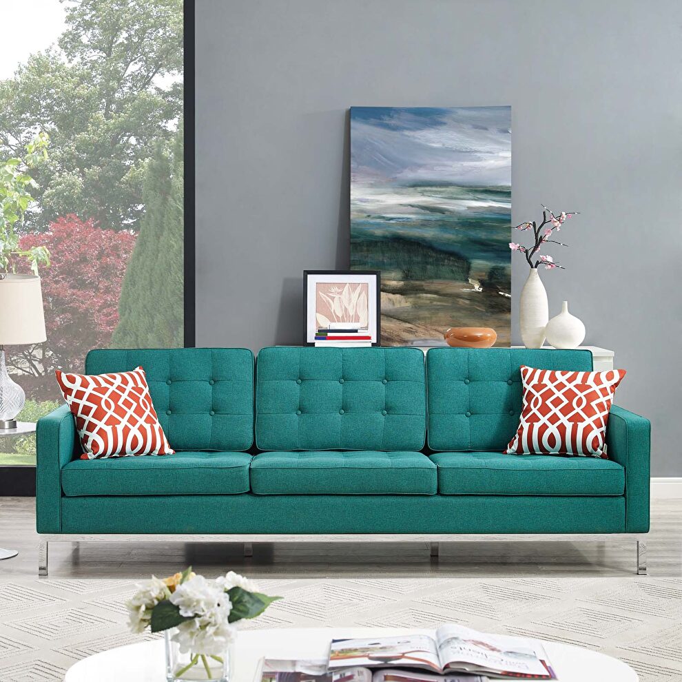 Teal quality fabric retro style sofa by Modway