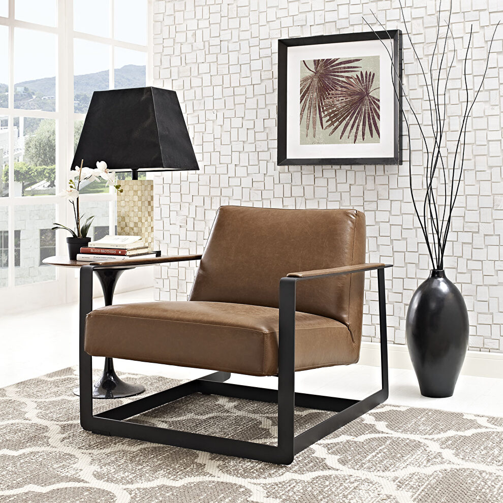Vegan leather accent chair in brown by Modway