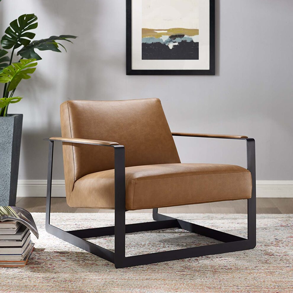 Vegan leather accent chair in tan by Modway