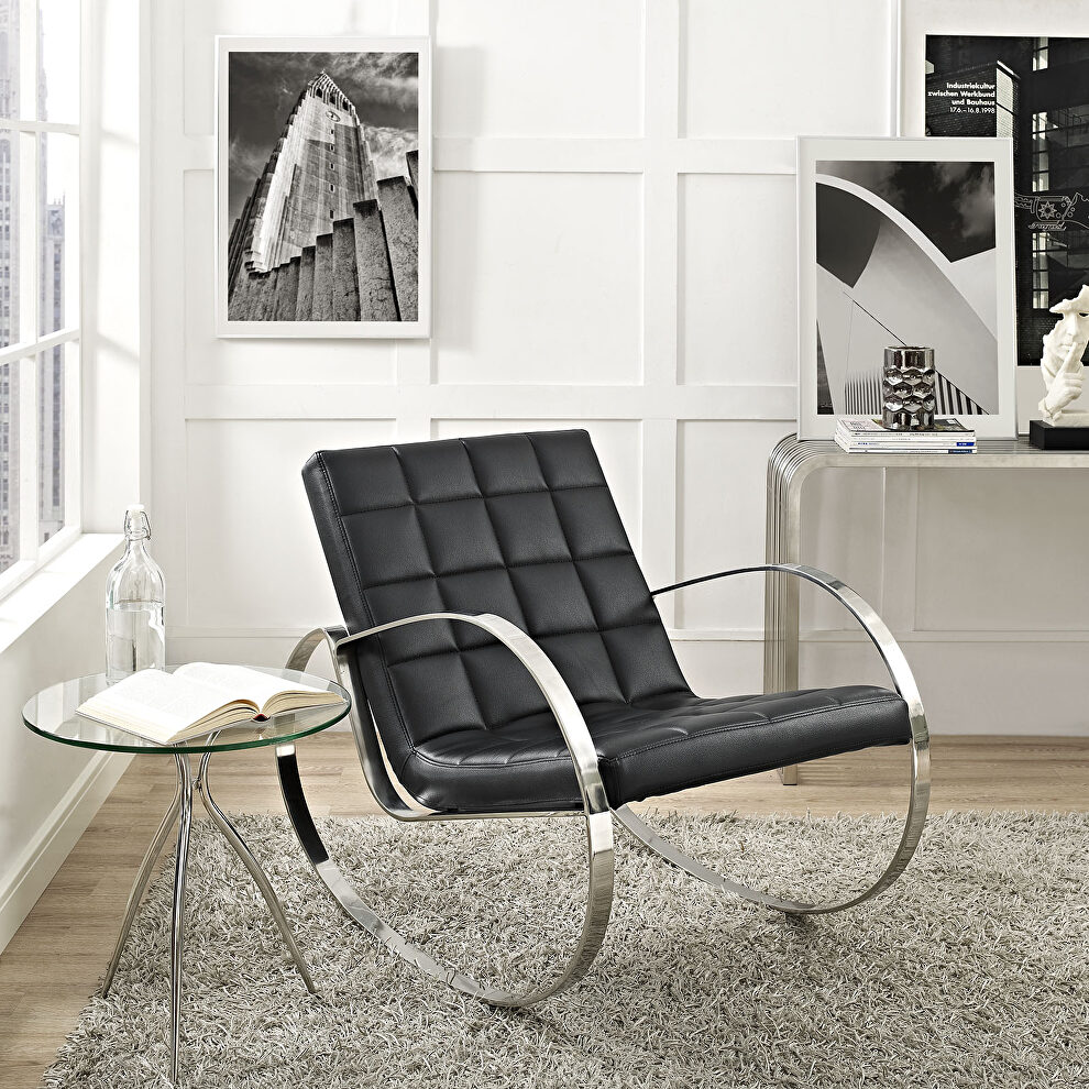 Upholstered vinyl lounge chair in black by Modway