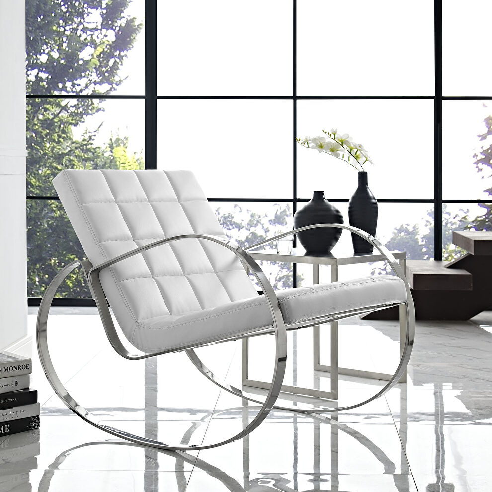 Upholstered vinyl lounge chair in white by Modway