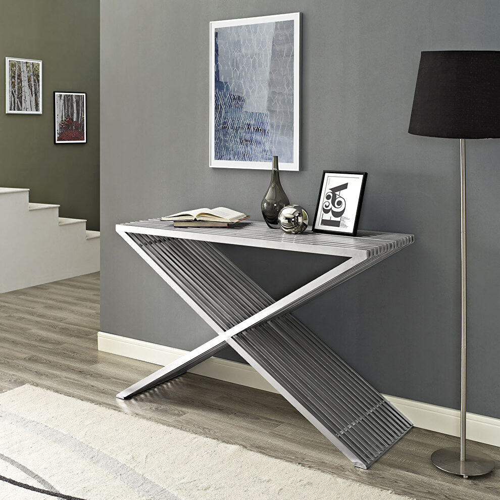 Console table in silver by Modway