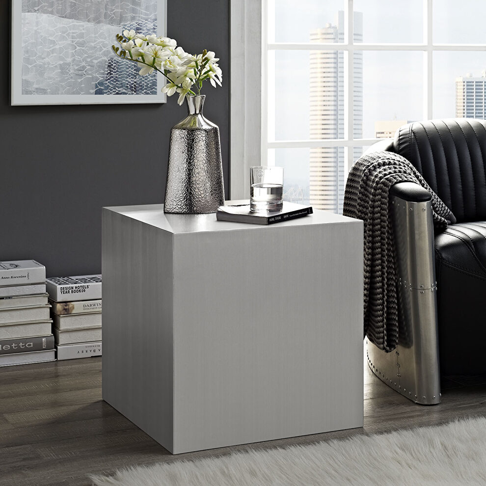 Stainless steel side table in silver by Modway