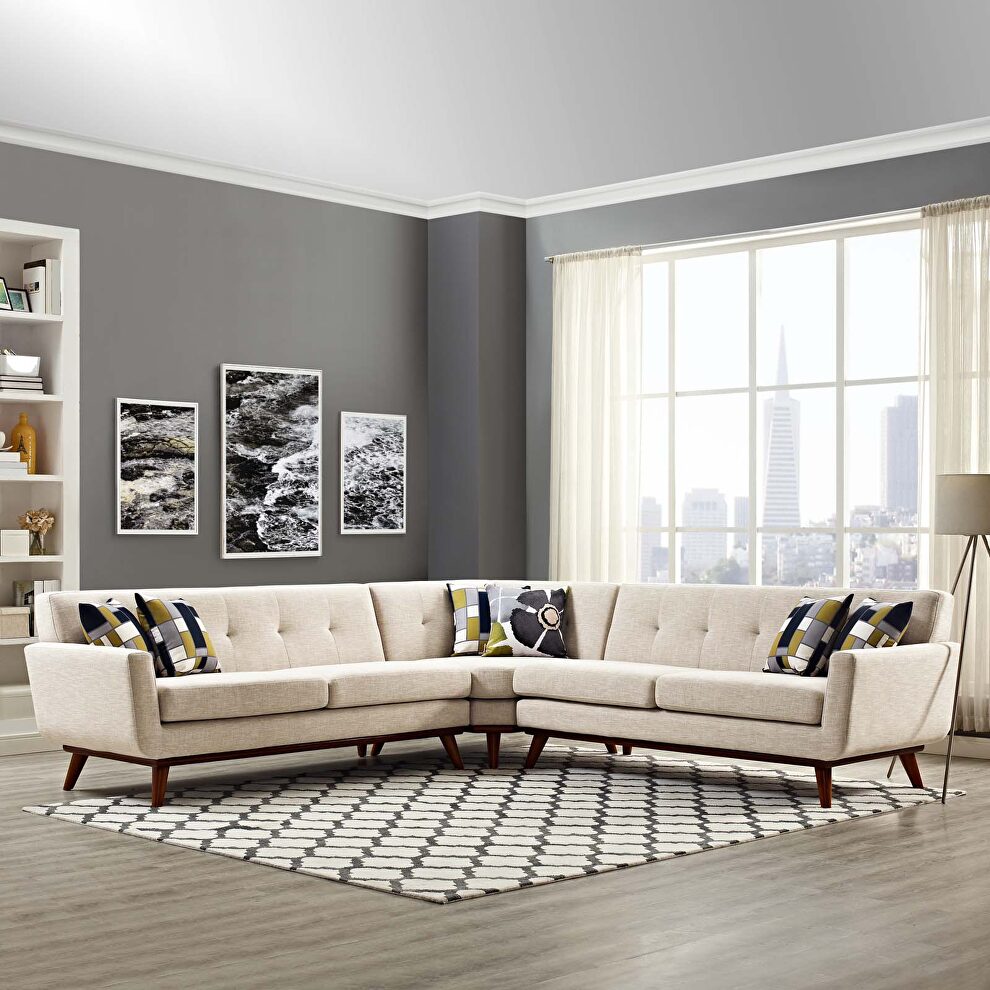 L-shaped sectional sofa in beige by Modway