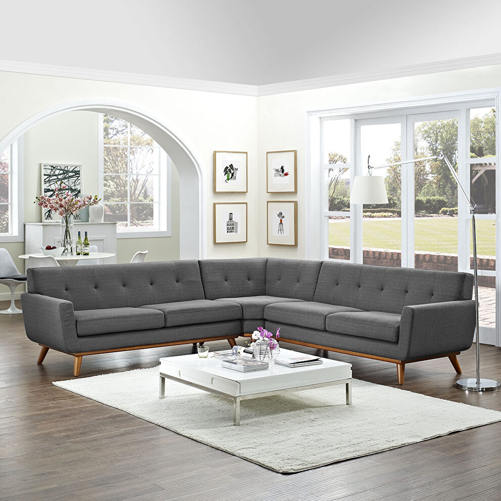 L-shaped sectional sofa in gray by Modway