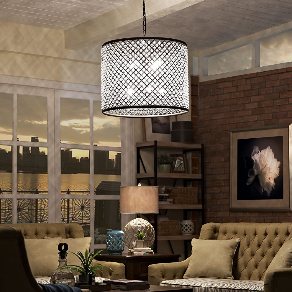 Steel & crystal round glam style chandelier by Modway