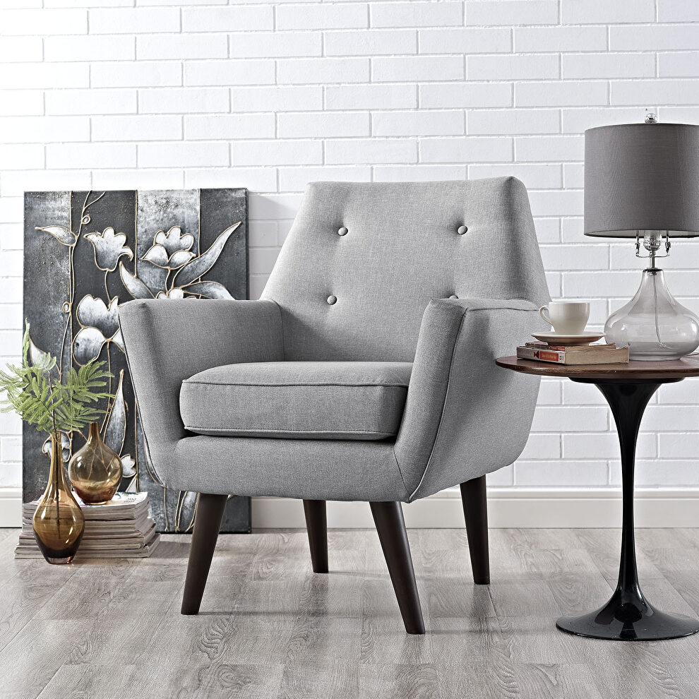 Upholstered fabric armchair in light gray by Modway