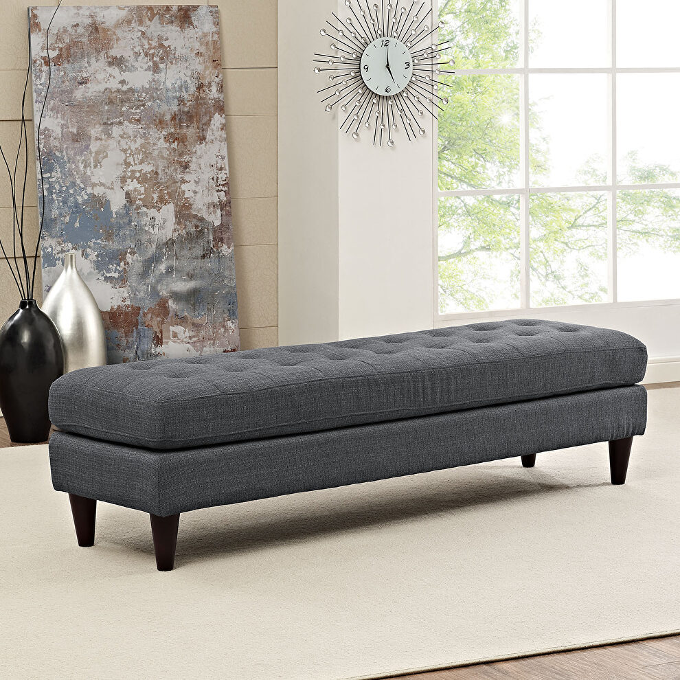 Large bench in gray fabric upholstery by Modway