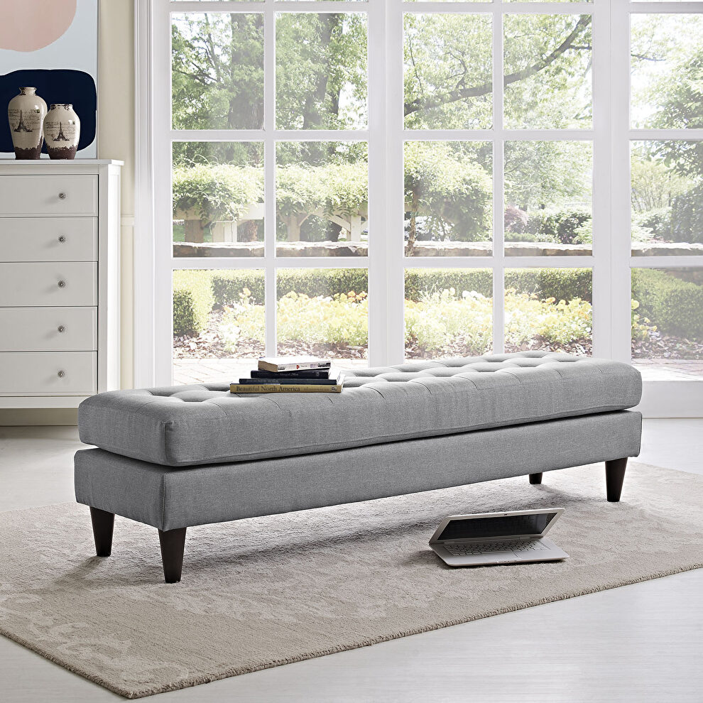 Large bench in light gray fabric upholstery by Modway