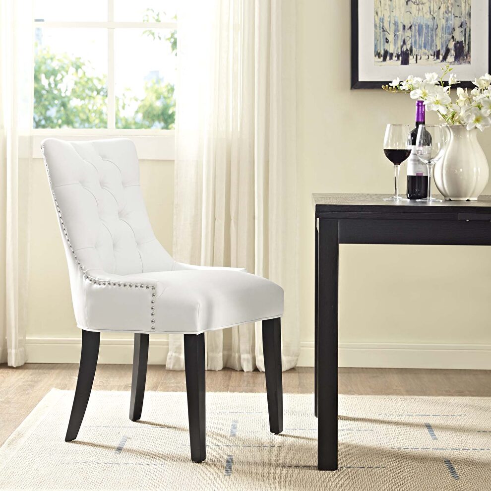 Tufted faux leather dining chair in white by Modway