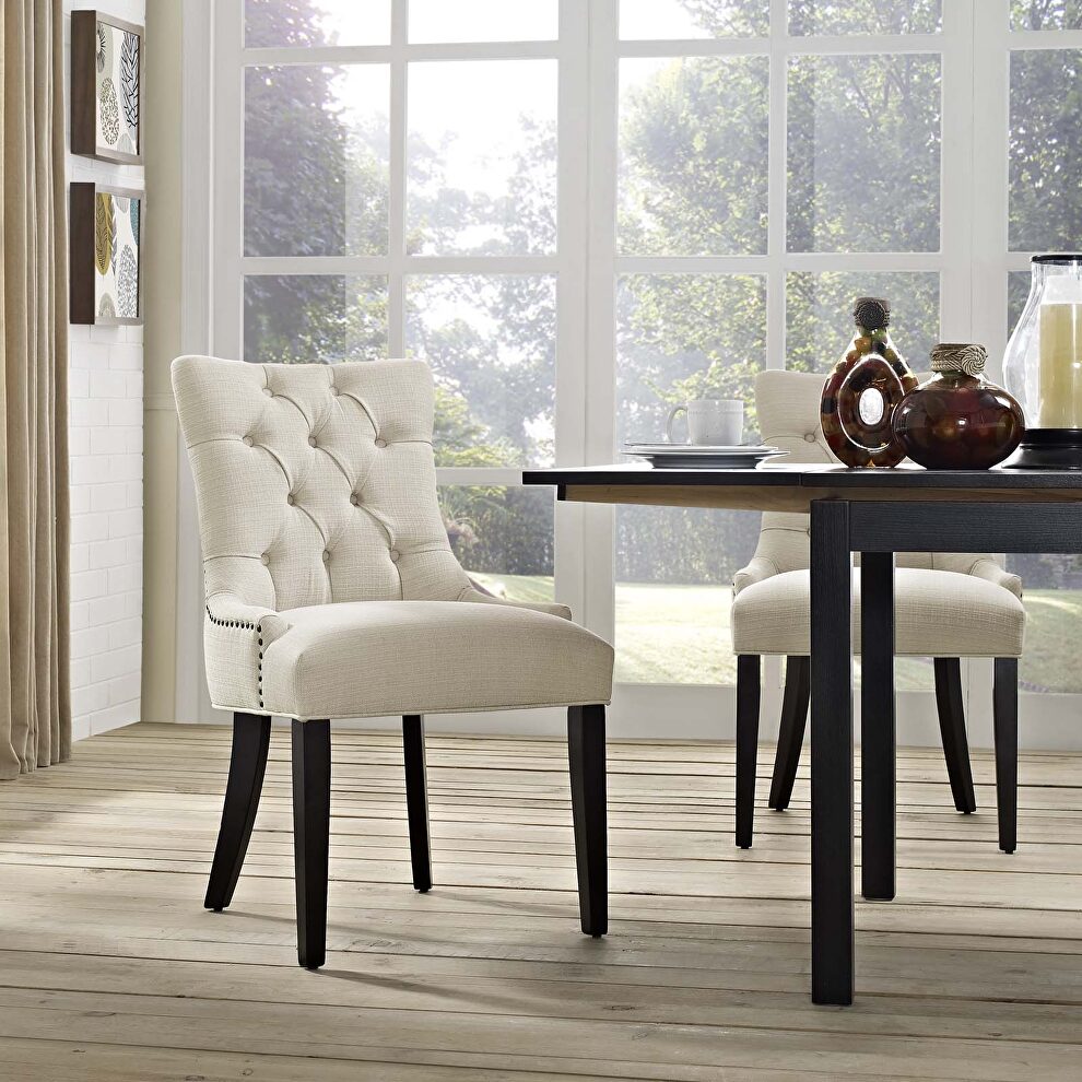 Tufted fabric dining side chair in beige by Modway