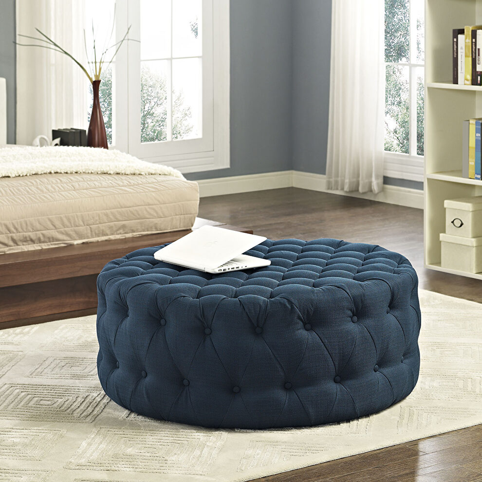 Upholstered fabric ottoman in azure by Modway