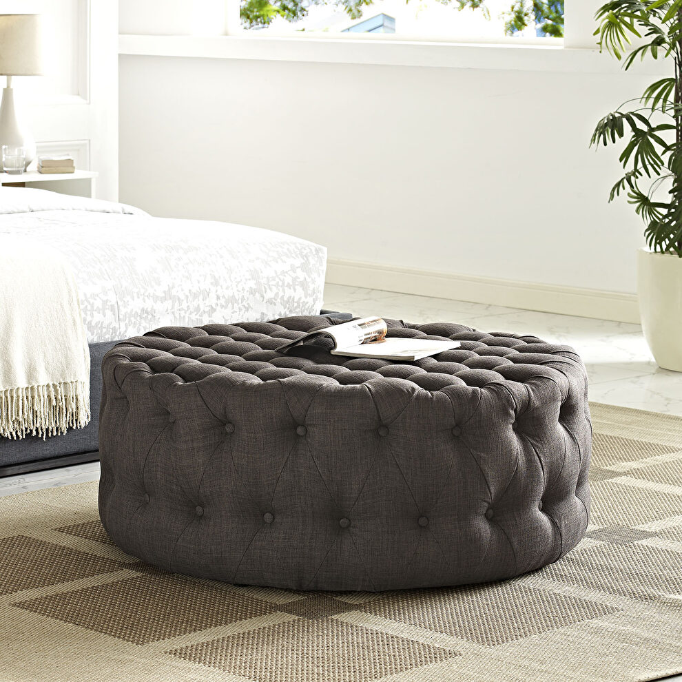 Upholstered fabric ottoman in brown by Modway