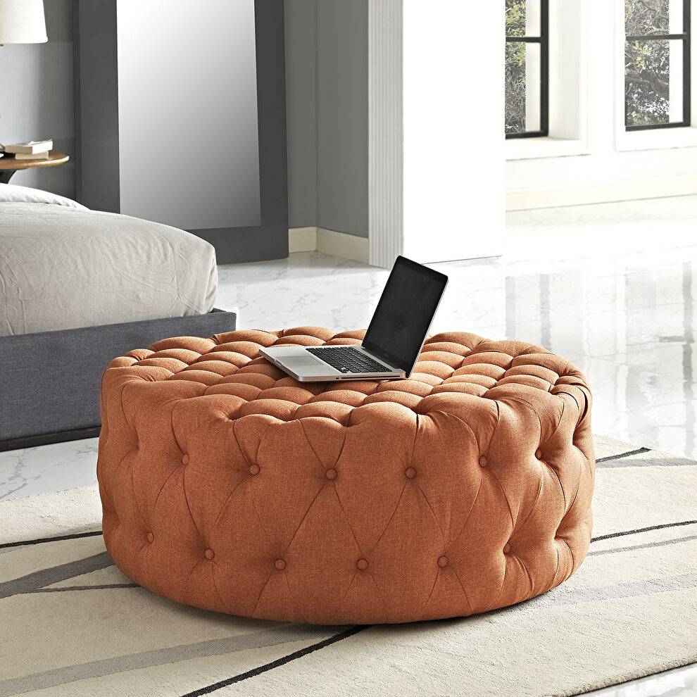 Upholstered fabric ottoman in orange by Modway