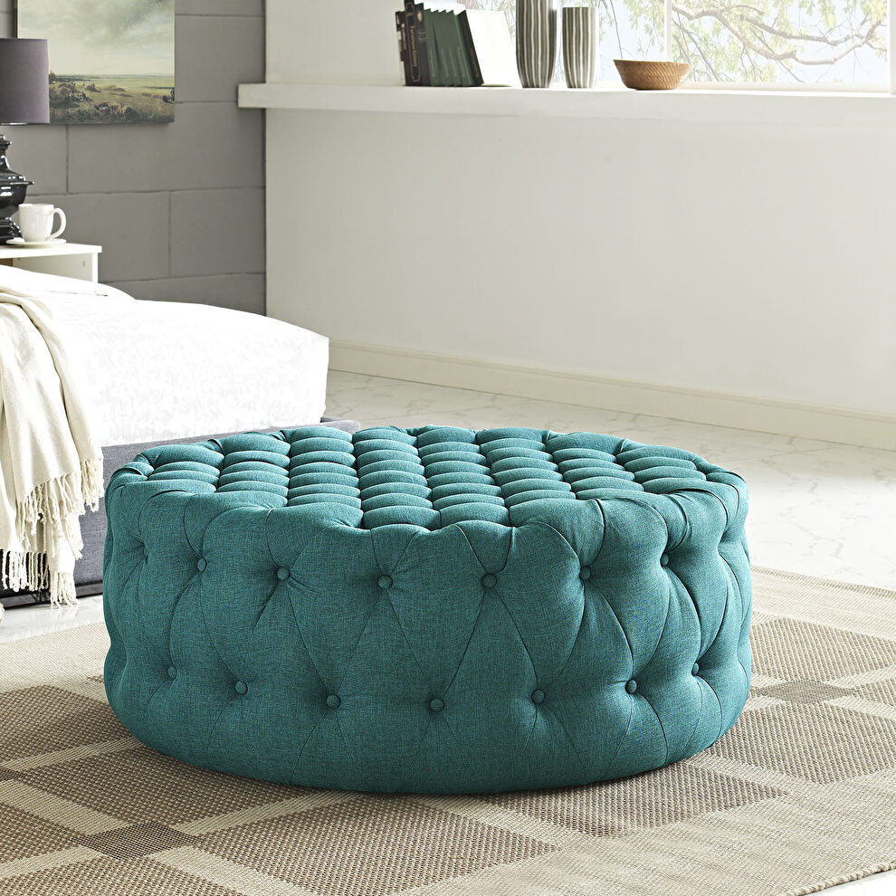 Upholstered fabric ottoman in teal by Modway