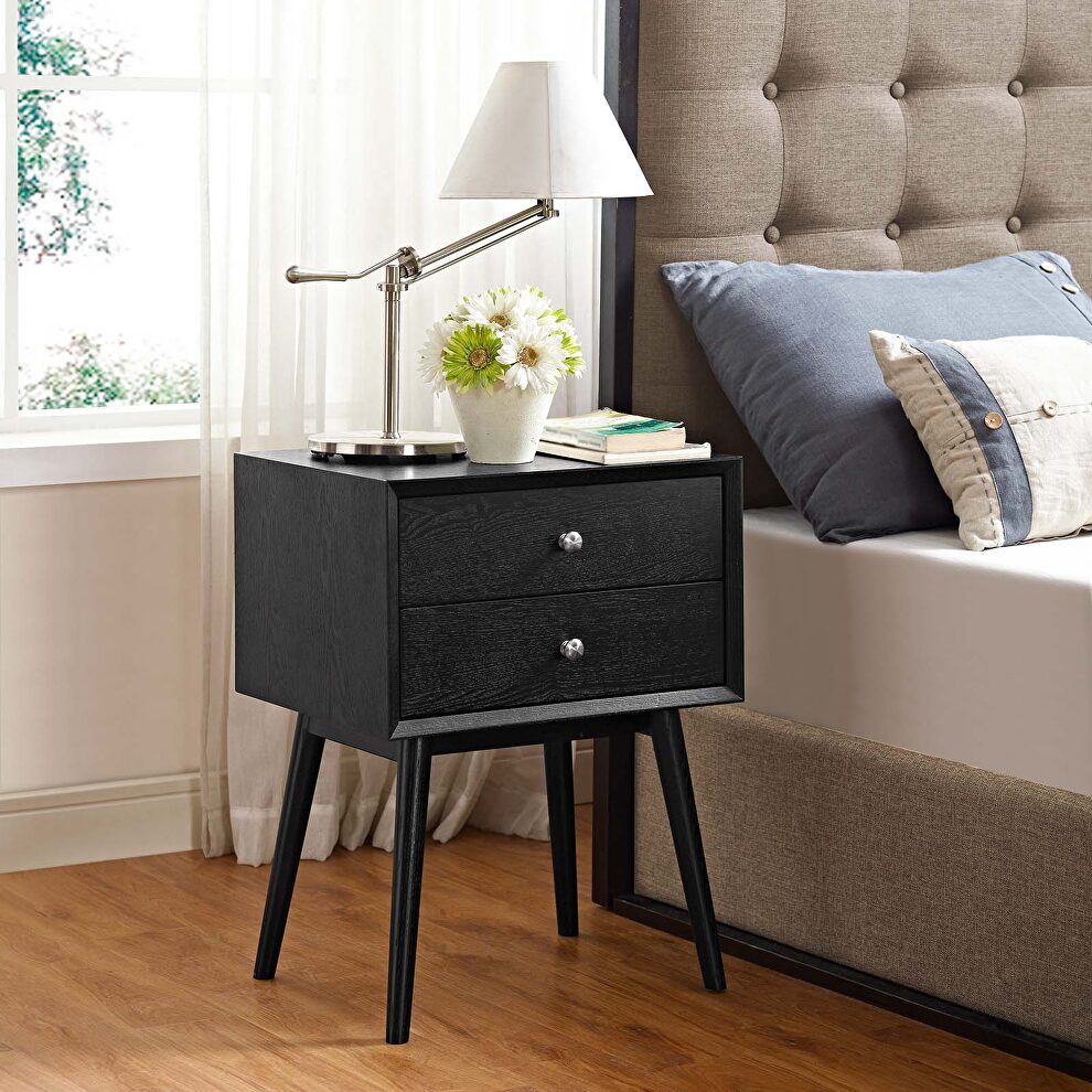 Mid-century modern style nightstand in black by Modway