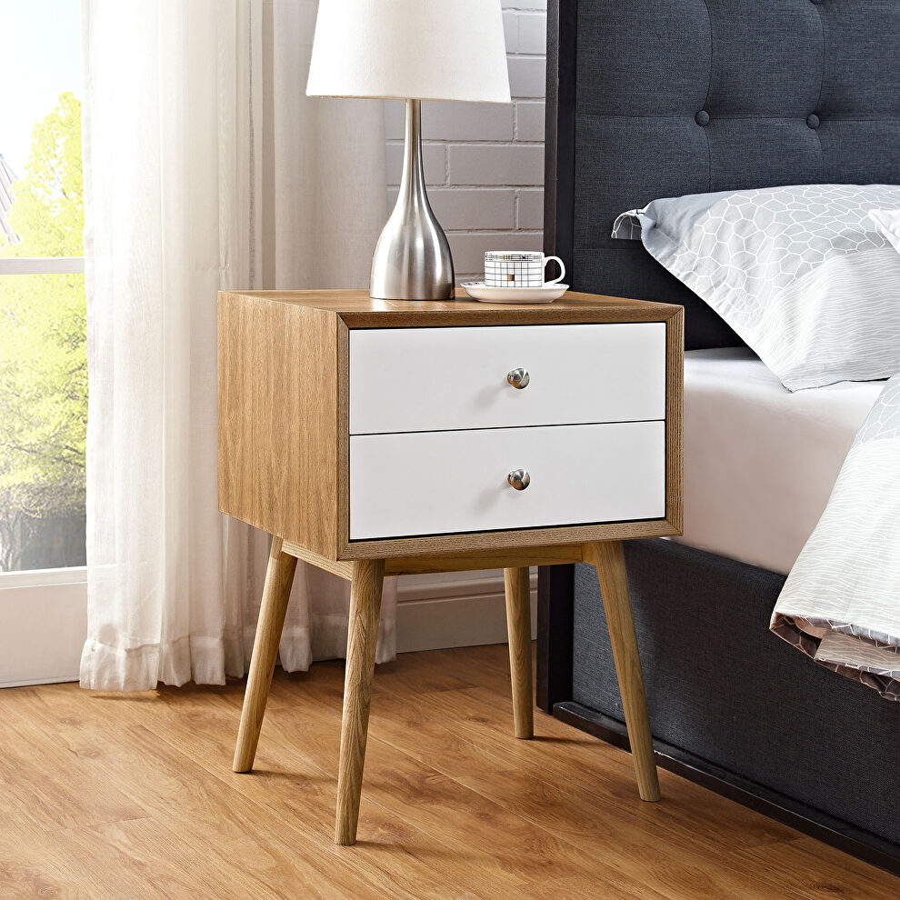 Mid-century modern style nightstand in natural white by Modway